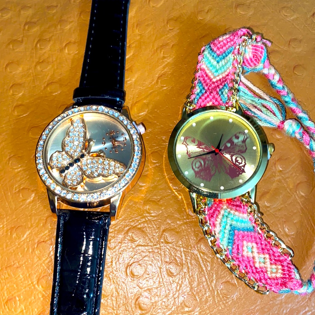 Nwot 2 Butterfly Watches With Stainless Steel Backs One Is The Other Braided